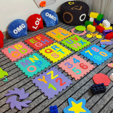 MULTICOLOR ALPHANUMERIC EDUCATIONALOL JIGSAW PUZZLE MAT 9 TILES 36 CHARACTERS